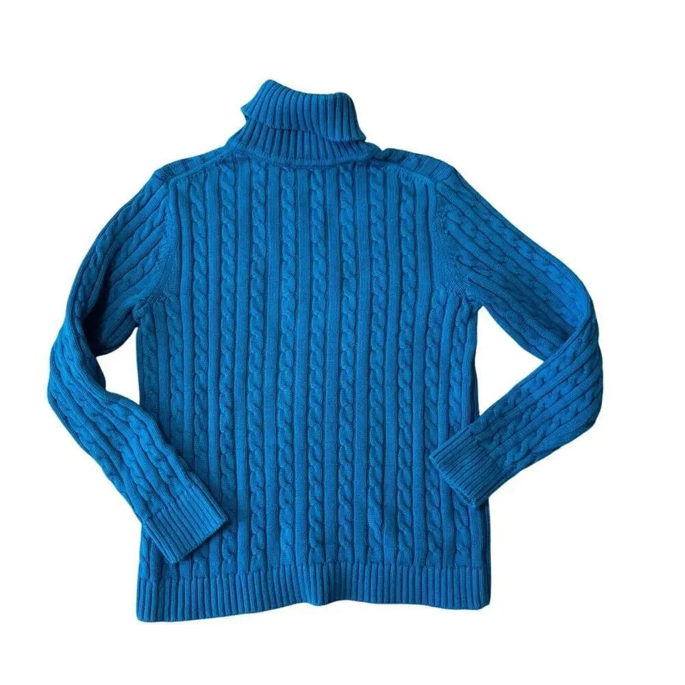 L.L. Bean Blue Cable knit turtle neck Sweater, Size Large , 100% Cotton